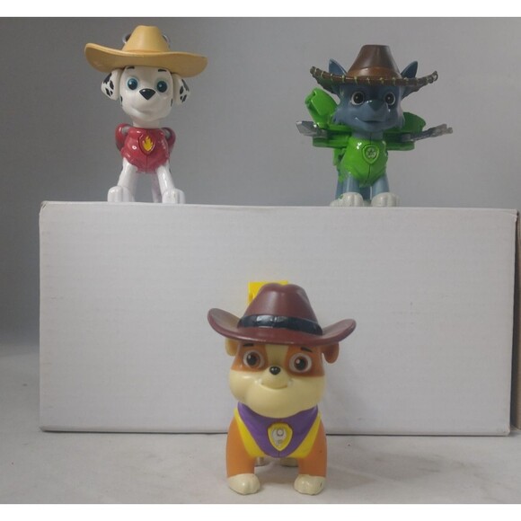 Paw Patrol Cowboy Lot of 3 Figures Dogs Rescue Pups Toy Rocky Rubble Marshall - Picture 1 of 7